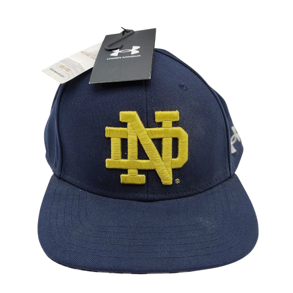 Under Armour Notre Dame Hat Mens Large Navy Blue NEW Flat Brim Logo Cap NCAA